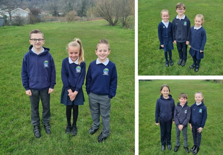Blaenbaglan pupils wearing their school uniform outdoors